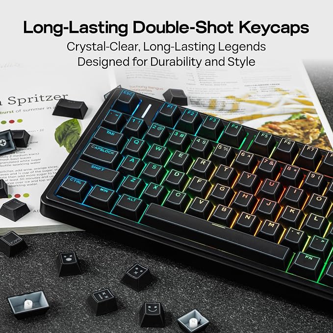 EPOMAKER Glintrix PBT Shine Through Keycaps, Arris & Keys Backlit, Double Shot, Cherry Profile, 60/75/96/Full Size, Custom Keyboard Keycaps Set for Mechanical Gaming Keyboard (Black)