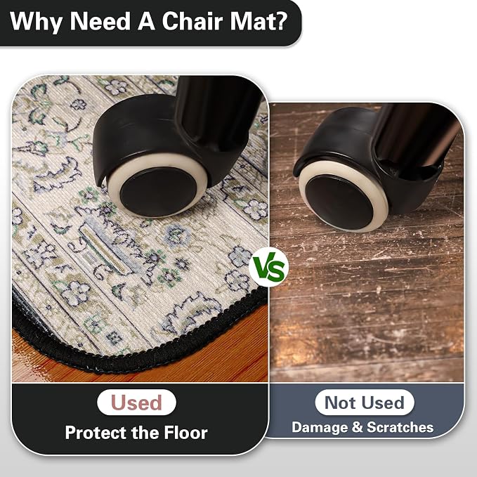 46" X 60" Office Chair Mat for Hardwood and Tile Floors, Under Desk Chair Mat for Carpet Protector Rolling Computer Chairs, Machine Washable Non-Slip Area Rug, Black