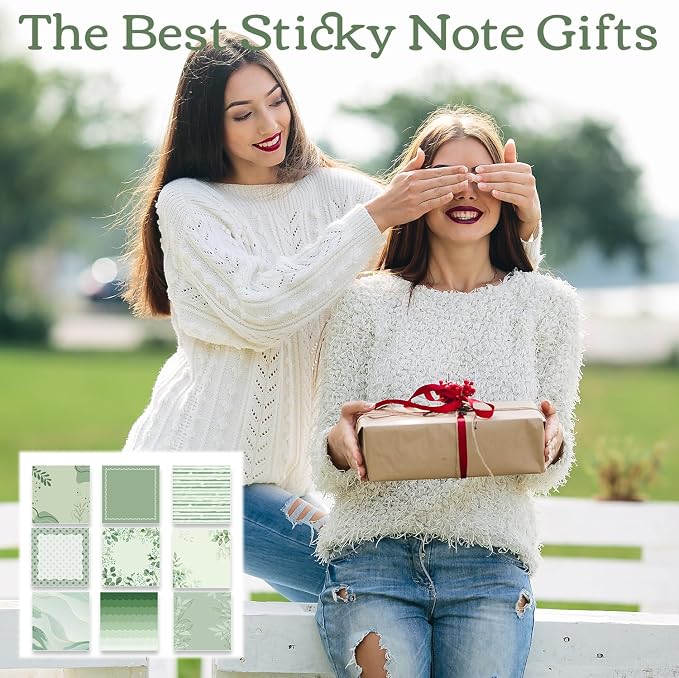 Aesthetic Sticky Notes Gifts, 9 Pack Green Aesthetic Notepads 3x3 Inch Gifts for Coworkers Students, Sage Green Memo Pads Office School Supplies for Men Women (450 Sheets)