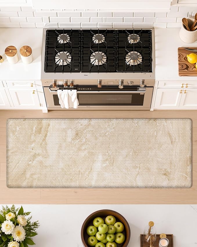 Color&Geometry Kitchen Mats for Floor 24x59 Cream/Beige Marble Design | Non Slip Kitchen Rug, Easy Clean, Oil/Water Proof, 0.4in Anti Fatigue Standing Mat For Sink/Laundry/Office, Home Decor, Wide