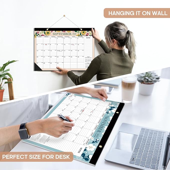 Desk Calendar 2026-2027, 21-Month Calendar Runs Unitl June 2027, Large 17" x 12" Monthly Desktop & Wall Calendar for Home & Office - Twilight Petals