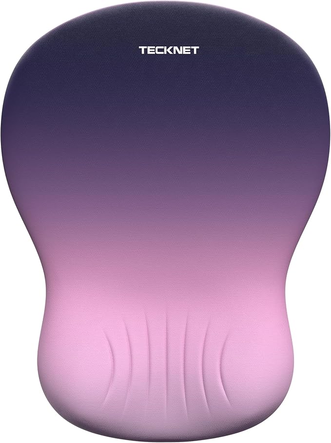 TECKNET Ergonomic Mouse Pad with Wrist Rest, Memory Foam Mousepad with Wrist Support, Smooth Surface, Middle Concave & Non-Slip Base for Laptop/PC, Pain Relief for Home Office Gaming, Gradient Purple