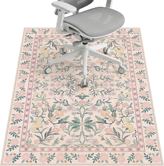 Office Chair Mat for Hardwood Floor & Tile Floor,36"x48" Heavy Duty Desk Chair Mat for Hard Floors, Under Desk Rug for Rolling Computer Chair,Anti Slip,Low Pile Carpet Floor-Pink Flowers
