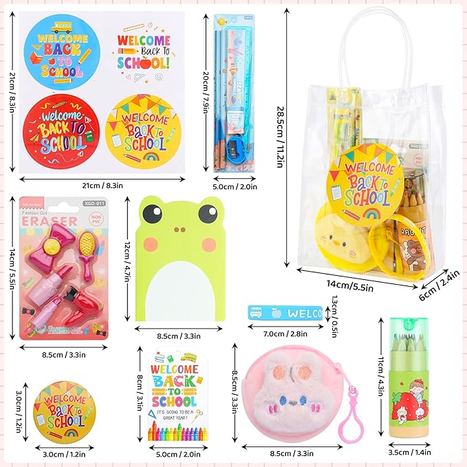 LiYiQ 251 Pcs Back to School Stationery Set, Back to School Supplies Stuff, Pvc Bags Colorful Pencils Erasers Notesbook Stickers for Classroom Goodie Bags Rewards Prizes