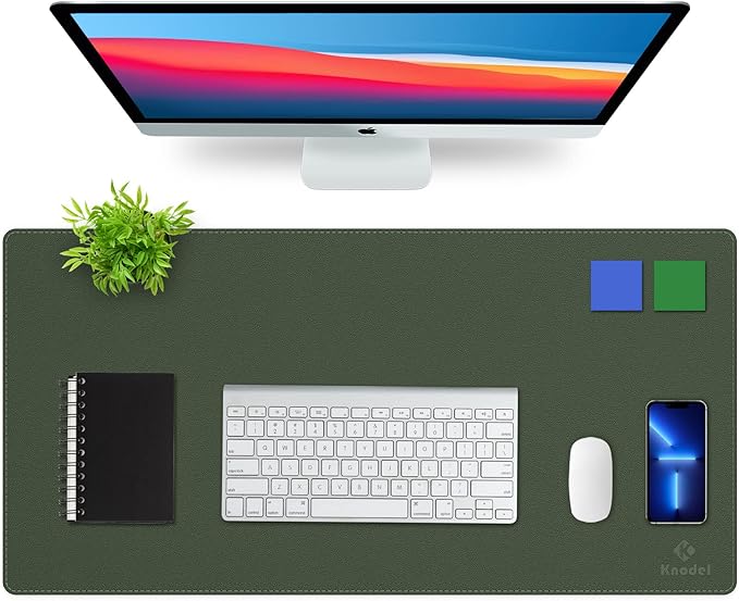K KNODEL Desk Mat, Blotter, Dual-Sided Office Desk Pad, Waterproof Desk Mat for Desktop, Desk Blotters, PVC Leather Pad Protector (Dark Green, 31.5" x 15.7")