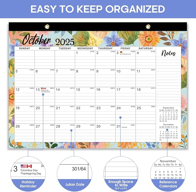 Desk Calendar 2026-2027, 21-Month Calendar Runs Unitl June 2027, Large 17" x 12" Monthly Desktop & Wall Calendar for Home & Office - Botanic Whimsy