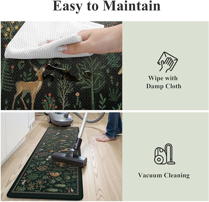 KIMODE Kitchen Mats for Floor Cushioned Anti Fatigue, Kitchen Rug Sets of 2 | 17.3"x47"+ 17.3"x29",Black,Farmhouse Animal Forest Kitchen Rugs Non Slip,Memory Foam Kitchen Standing Mat Laundry Sink Office