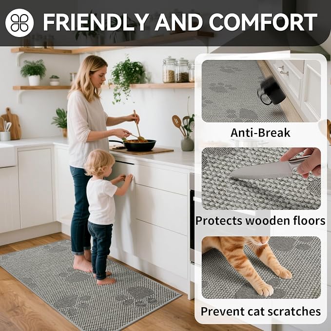 YDKGL Non-Slip Kitchen Mats for Floor, Soft Woven Linen Embroidery Kitchen Runner Rug - Super Absorbent Washable Kitchen Sink Mat with Rubber Backing for Office & Home Gray 17x59