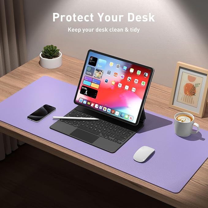 Aothia Faux Leather Desk Mat (Light Purple, 31.5" x 15.7") | Creates A Clean, Organized Workspace With One Surface For Your Keyboard, Laptop And Mouse