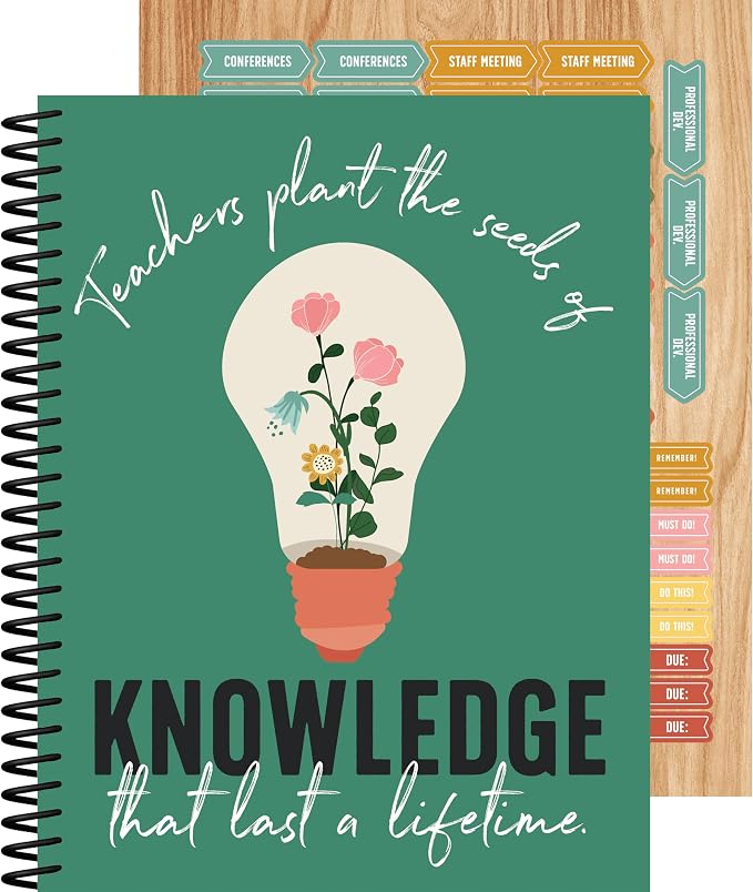 Carson Dellosa Grow Together Teacher Planner, 2026-2027, 8" x 11" Green Spiral Bound Lesson Plan Book With Stickers, Checklist, Notes, Garden Theme School Supplies for Classroom Organization