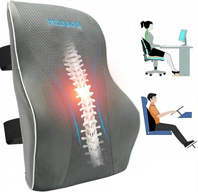 Lumbar Support Pillow for Office Chair - Back Pain Relief, Improve Posture, Double Adjustable Straps