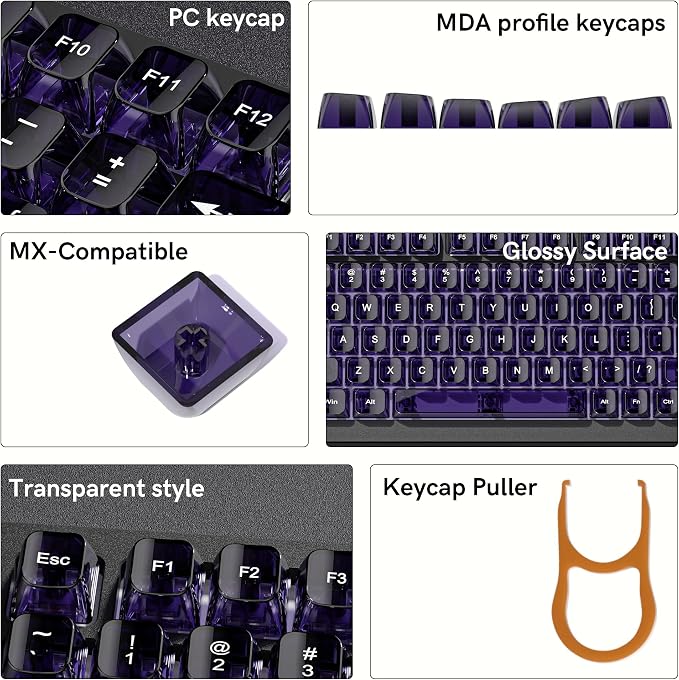 dagaladoo Clear keycaps,Transparent Keyboard keycaps,Jelly Key caps Set,Shine Through keycap，MDA Profile Keyboard caps for Mx Switches Mechanical Keyboard(Purple)