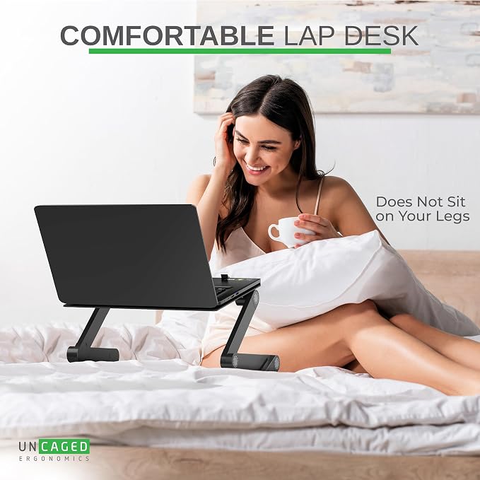WorkEZ Adjustable Laptop Stand for Desk, Portable Laptop Stand Adjustable Height, Foldable Cooling Computer Holder Riser for Desk, Black