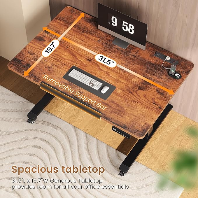 SEDETA 31.5 Inches Electric Standing Desk, 180° Tiltable Mobile Rising | Computer Desk Height Adjustable with Wheels for Drawing/Writing/Gaming/Study/Home Office/Small Space, Rustic Brown