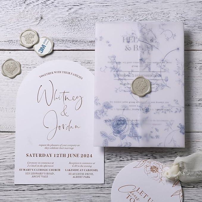 UNIQOOO Wax Seal Stickers - Eucalyptus Wedding Invitation Envelope Seal Stickers, 50 Pcs Self- Adhesive Neutral Linen Warm Grey Stickers, Perfect for Invitation, Christmas, Gift Wrapping