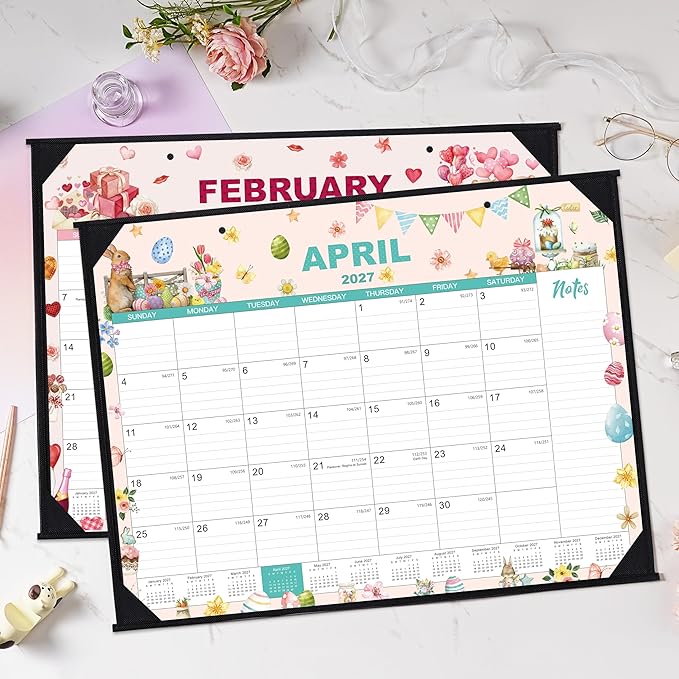 2026-2027 Desk Calendar - Large Desk Calendar 2026-2027, Jul.2026 - Jun.2027, 22" x 17", 12 Months Desktop Calendar with Corner Protectors, Desk Pad, Large Ruled Blocks - 12 Different Themes