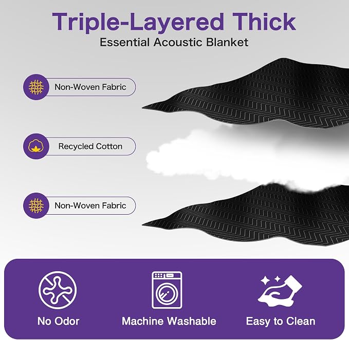 Extra Large Sound Dampening Blanket,96"x 80" Sound Absorbing Studio Blanket Panel with Grommets for Wall Hanging,Noise Cancelling Studio Acoustic Curtain/Light Blocker/Soundproof Moving Blanket