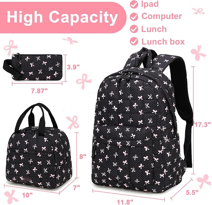 LEDAOU Kids Backpack for Girls Backpacks with Lunch Box, Lightweight Bookbag Set Elementary Middle School Back pack for 8-14