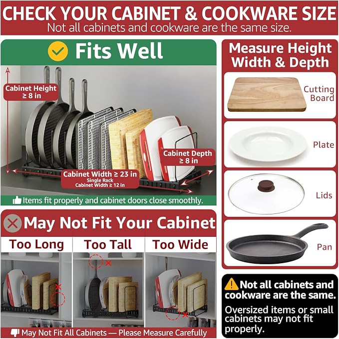 HzTinT Cutting Board and Baking Tray Cookie Sheet Organizer for Cabinet | Expandable 6.9"-13.6" Pan Organizer with 12 Adjustable Dividers, Cutting Board Holder for Cabinet or Countertop Storage
