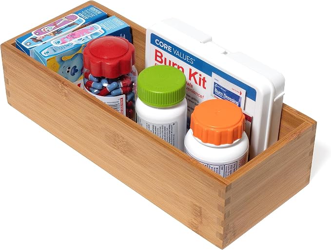 Lipper International Bamboo Wood Utensil Holder Storage Box for Cooking Tools, Makeup, or Office Supplies, 5" x 12" x 3" (Pack of 6)
