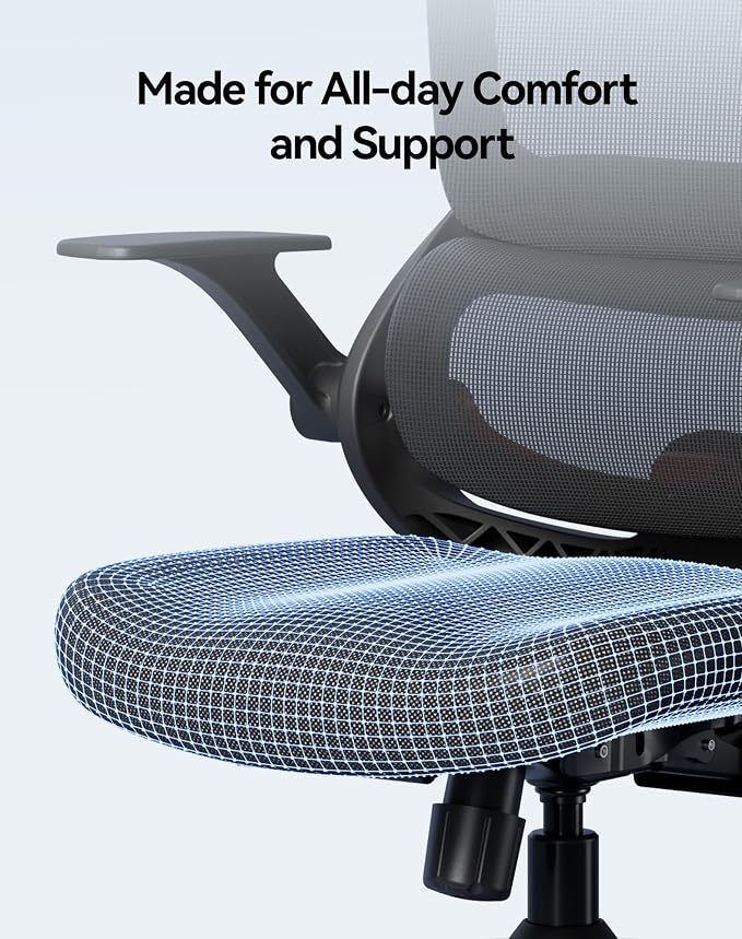 SIHOO B100 SE Office Chair, Soft Memory Foam Desk Chair with Adaptive Lumbar Support & 2D Flip-up Armrests, 135° tilt Computer Chair for Home Office, Black