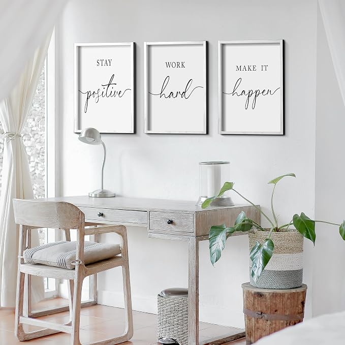 Heiple Motivational Wall Art 11"x14" Framed Wooden Inspirational Office Wall Decor for Men Picture Poster Positive Work Hard Quote Wall Decor for Home Office Bedroom (White, 11”x14”)