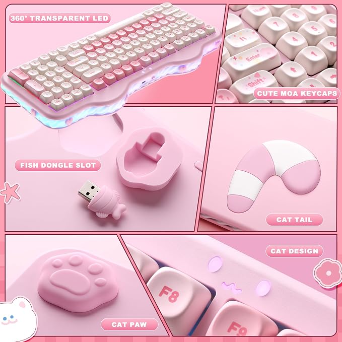 YUNZII C98 Wireless Mechanical Keyboard with Number Pad,99 Key BT5.0/2.4G/USB-C Hot Swap Gasket Mount with PBT MOA Keycaps,Custom RGB,Cute Cake Keyboard for Win/Mac (Pink, Candy Linear Switch)