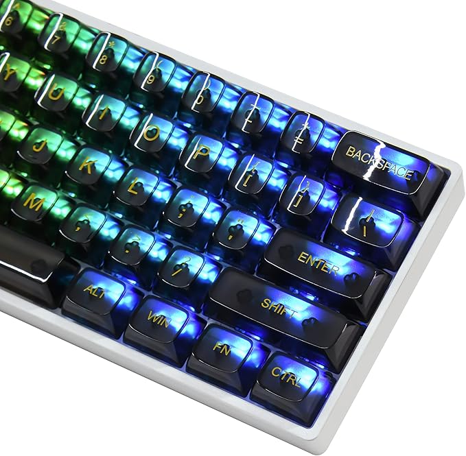 Fogruaden 61 Keys Black Clear Keycap Set, OSA Profile Transparent PC Material Keycaps, Only Compatiable 61 Key Mechanical Keyboard, Keycap 60 Percent