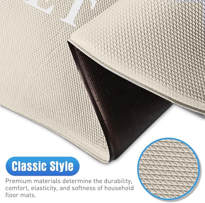 HappyTrends Kitchen Mat for Floor, 2PCS Cushioned Anti-Fatigue Kitchen Rugs, Waterproof Non-Slip Standing Mats and Rugs Set for Kitchen, Office, Laundry, Khaki, 17.3"×30"+17.3"×59"