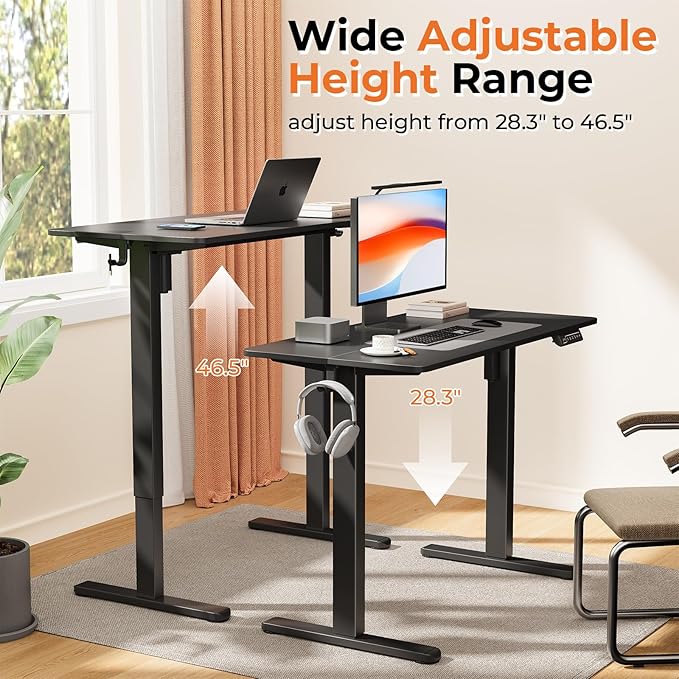 Electric Standing Desk, 40" ×20" Samll Standing Table, Height Adjustable Compact Sit Stand Desk with Splice Board, Home Office Table with 2 Hooks, Black