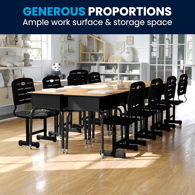 Flash Furniture Billie Student Desks with Open Front Metal Book Boxes - Natural, Set of 10