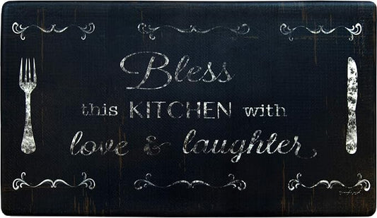 J&V TEXTILES Anti Fatigue Kitchen Mat - Kitchen Mat Cushioned Anti Fatigue, Kitchen Floor Mats Cushioned, Non Slip Waterproof Mat Standing Desk, 20x36x1/2 inches (Bless This Kitchen)