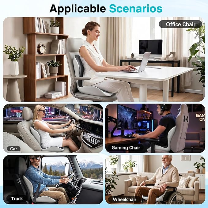 Seat Cushion for Office Chair and Car, L-Shaped Memory Foam Truck Driver Seat Cushion, Ergonomic Sciatica & Tailbone Pain Relief Cushion with Non-Slip Breathable Cover, Back Support for Office Chair
