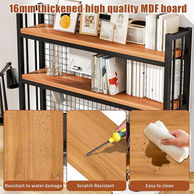Desktop Hutch Bookshelf,2-Tier Metal Desk Shelf, Storage DisplayShelf for Computer Desk, Multifunctional Freestanding Storage Rack for Office, Home Decor (37.4 * 35.9 * 9.44 in)