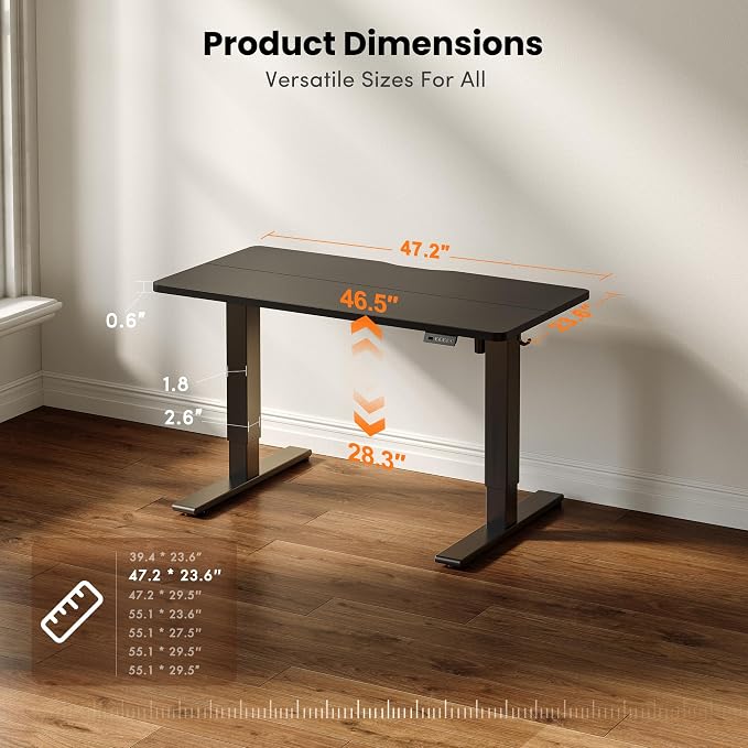 CubiCubi Electric Standing Desk 48 x 24 Inch, Height Adjustable Sit Stand Desk with Memory Presets, Splice Desktop Computer Desk for Home Office, Black Frame/Black Top