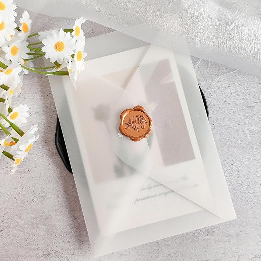 50 Pcs Orange Rose Style Wax Seal Stickers, Self Adhesive Wax Seal for Wedding Invitation, Easy Use Good Adhesion, Orange Rose Envelope Stickers Perfect for Invitation, Vellum Jackets, Menu