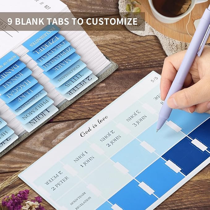 Bible Tabs for Women & Men, Bible Tabs for Study Bible, Large Print Neutral Bible Tabs for Easy Navigation, Bible Index Tabs, 66 Tabs Old & New Testament, Extra 9 Blank Tabs - Ocean Serenity