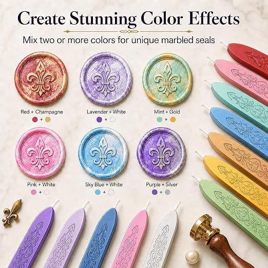 12 Pieces Sealing Wax Sticks with Wicks for Letter Seal Wax Stamp,Wedding Invitations, Packaging Decoration,Christmas Gift Ideas (Color A)