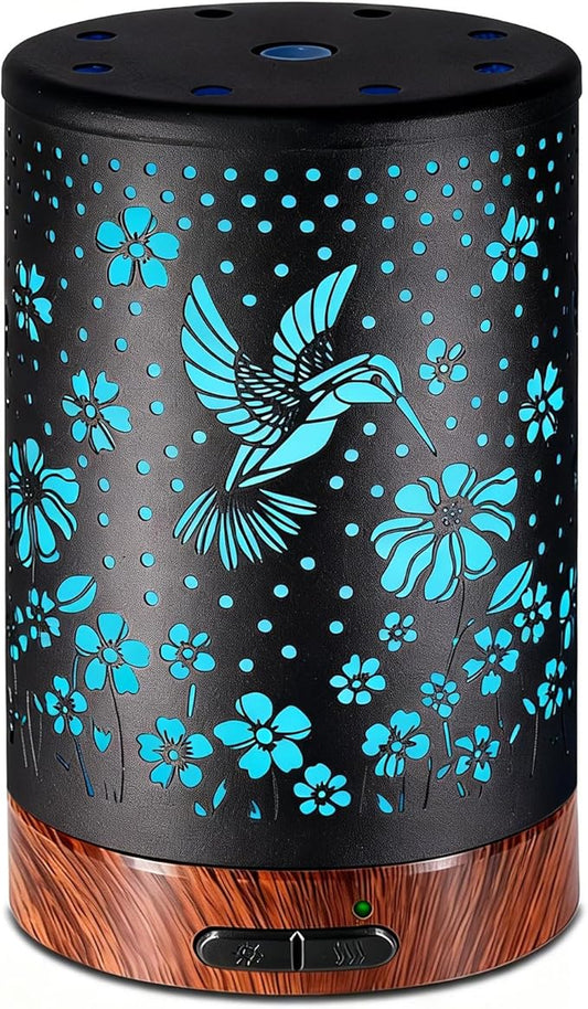 Essential Oil Diffuser Aromatherapy Diffuser - Metal Aroma Diffuser for Home 150ml Ultrasonic Cool Mist Diffuser with 7 Colors Light Auto Shut-Off Protection for Home Office Decor & Gift(Hummingbird)