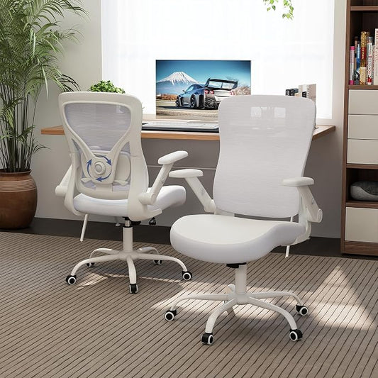ralex-chair Office Chair Ergonomic with Adjustable Lumbar Support,Desk Chair with Mesh Back& PU Leather Seat,Computer Chair with 3D Flip-up Armrest, Comfortable for Office,Home - Black
