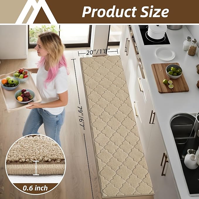 COSY HOMEER Kitchen Rugs 20"x79" Non-Slip Washable Kitchen Mats for Floor Absorbent Kitchen Carpet Soft Rugs for Kitchen,Sink Mat,Entrance,Area Rug,Warm Beige