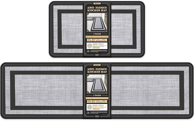 Mattitude Kitchen Mats Set of 2 Cushioned Rugs 0.47 inch Thick Anti-Fatigue Mats for Kitchen Floor,Waterproof Non-Slip Mats and Rugs Set for Office,Floor,Laundry 17.3"×29"+17.3"×59",Black