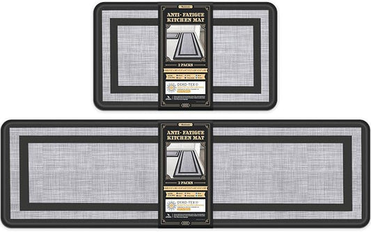 Mattitude Kitchen Mats Set of 2 Cushioned Rugs 0.47 inch Thick Anti-Fatigue Mats for Kitchen Floor,Waterproof Non-Slip Mats and Rugs Set for Office,Floor,Laundry 17.3"×29"+17.3"×59",Black