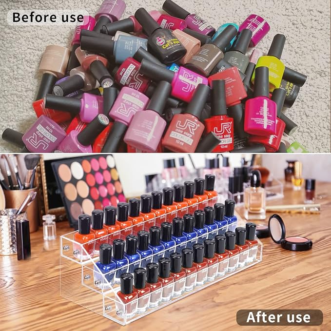 BTremary 3 Packs Clear Nail Polish Organizer Holder Shelf Rack, Acrylic Display Stand For Sunglasses Paint Essential Oils, Makeup Holder, Nail Poliahes Storage to 36 Bottles (Fit 1-2oz Bottles)