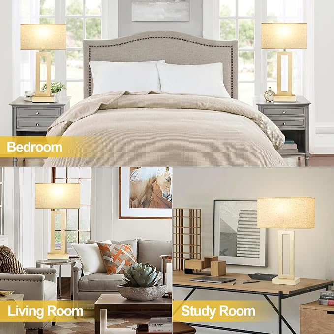 Seealle 22" Tall Bedroom Lamps for Living Room - Touch Gold Bedside Lamps with USB C+A, 3 Way Dimmable Lamp for Nightstand, Modern Night Stands Lamps for End Tables(Beige&Gold)