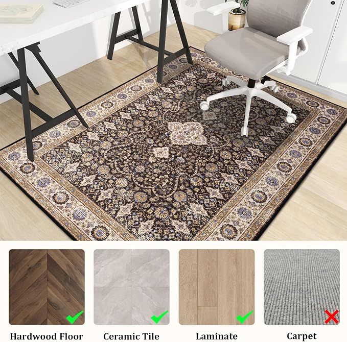 Office Chair Mat for Hardwood Floor, 60"x45" Easy Glide Computer Desk Mat Protector for Rolling Chair Under Desk Rug Nonslip Backing, Machine Wash, (Modern)
