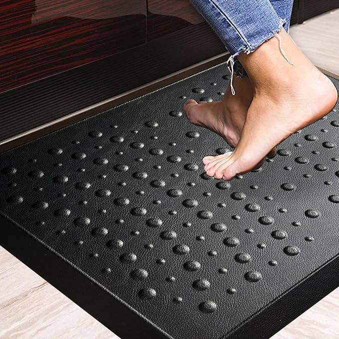 1" Extra Thick Anti Fatigue Kitchen Floor Mat Comfort Standing Mat 17'' x 30'', Office Standing Desk Mat, Kitchen Rug, Massage Points Comfort Mat, 140D high Density PU Foam (Black)