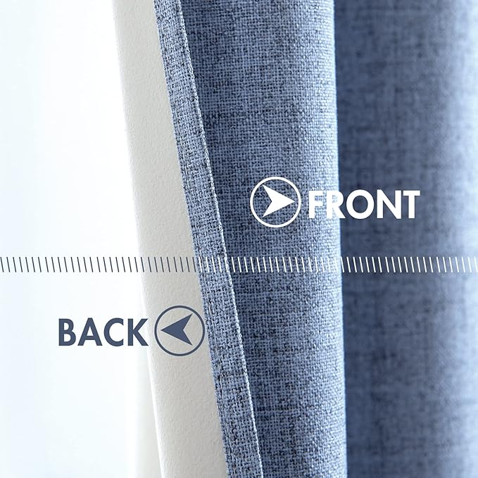 MIULEE Linen Texture Curtains for Bedroom Solid 100% Blackout Thermal Insulated Stone Blue Curtains Grommet Room Darkening Curtains/Drapes for Living Room 52x63 Inch (2 Panels)