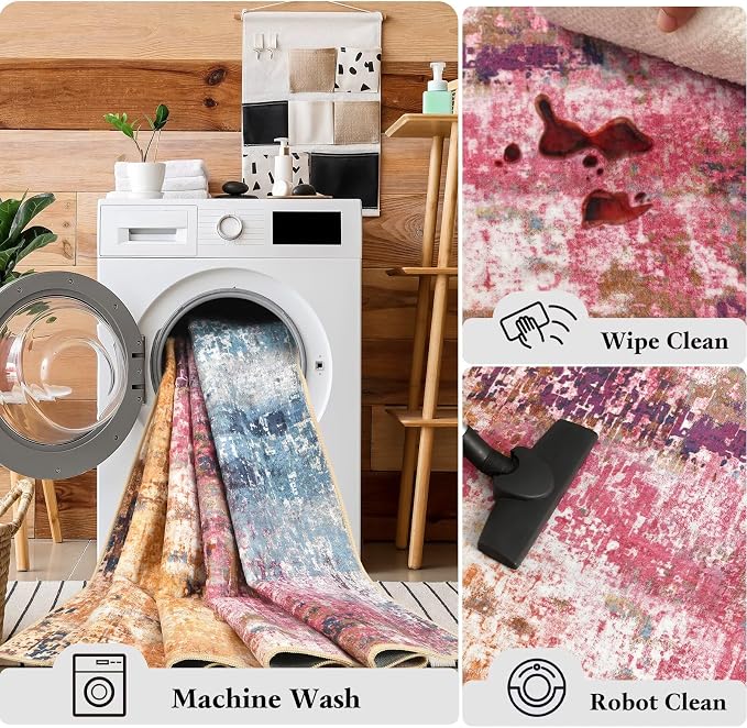 Macgace Washable Abstract Rug, 6x9 Modern Area Rugs with Non-Slip Rubber Backed for Living Room, Thin but Soft Contemporary Carpet Kitchen Bedroom Dining Room Decor, Galaxy