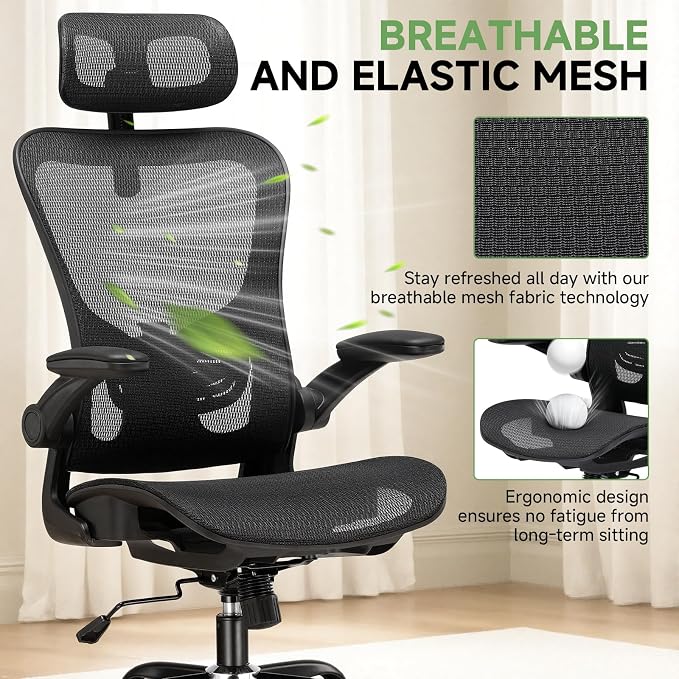 GTPLAYER Office Chair, Home Ergonomic Desk Chair with High Back Mesh, Mesh Office Computer Desk Chairs with Adjustable Lumbar Support, Rolling Work Swivel Task Chairs with 3D Armrests and Headrest